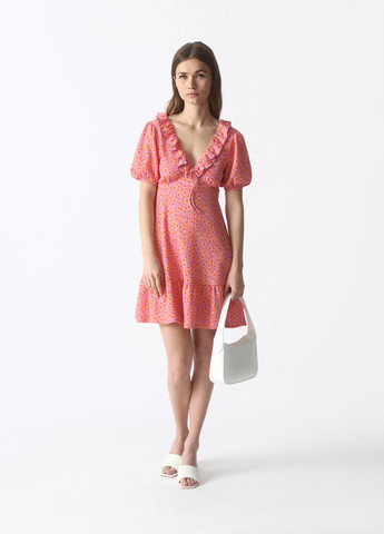 Розовое кэжуал платье клеш Lefties с цветочным принтом