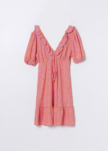 Розовое кэжуал платье клеш Lefties с цветочным принтом