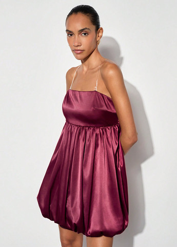 Бордова кежуал сукня балон SHEIN однотонна