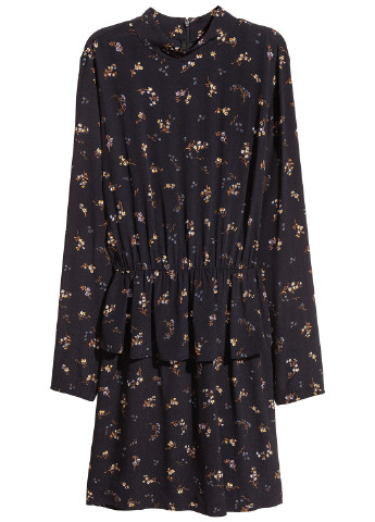 Черное кэжуал платье короткое H&M с цветочным принтом