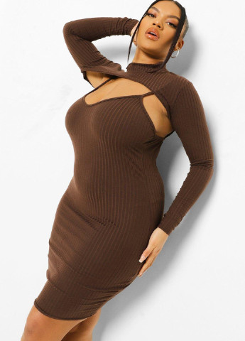 Темно-коричневое кэжуал платье платье-водолазка Boohoo однотонное
