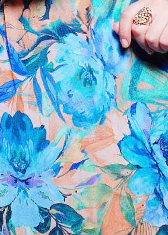 Блакитна блуза атласна з сіткою принт квіти алекс блакитна Tatiana