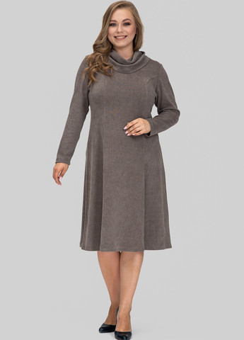 Кофейное кэжуал платье клеш A'll Posa однотонное