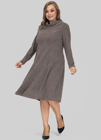 Кофейное кэжуал платье клеш A'll Posa однотонное