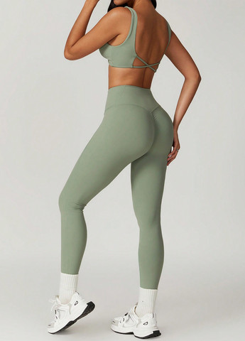 Серо-зеленые демисезонные леггинсы SHEIN