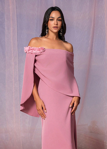 Світло-рожева вечірня сукня з відкритими плечима, годе SHEIN однотонна