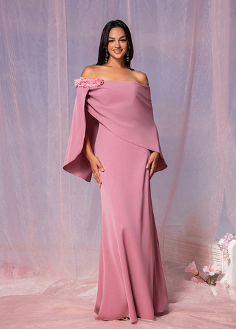 Світло-рожева вечірня сукня з відкритими плечима, годе SHEIN однотонна
