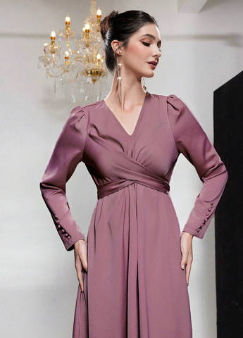 Розово-коричневое деловое, коктейльное платье в стиле ампир SHEIN однотонное