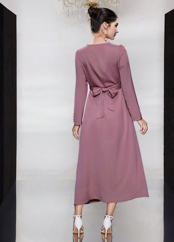 Розово-коричневое деловое, коктейльное платье в стиле ампир SHEIN однотонное