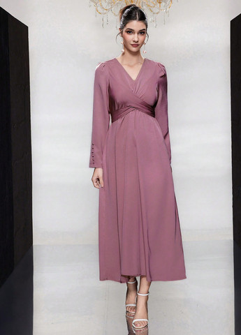 Розово-коричневое деловое, коктейльное платье в стиле ампир SHEIN однотонное