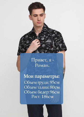 Черная кэжуал рубашка с рисунком Sayfa с коротким рукавом