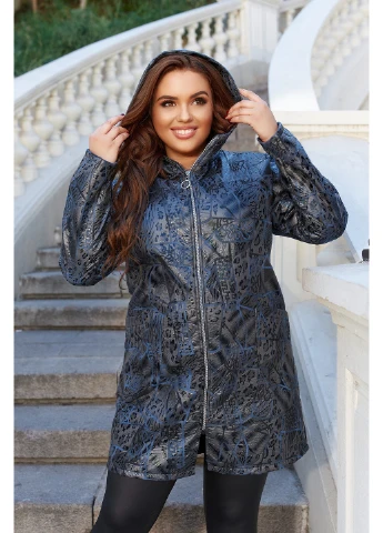 Чорне демісезонне Пальто 192-2 64 Чорне з блакитне N.N.C.Fashion