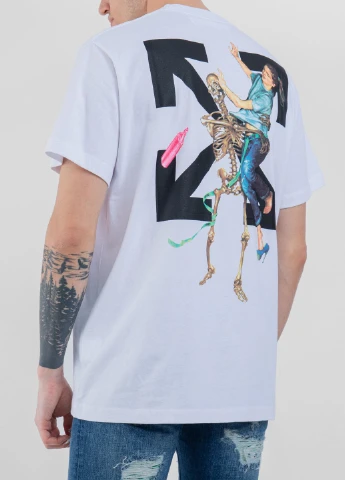 Біла чорна футболка з принтом Off-White