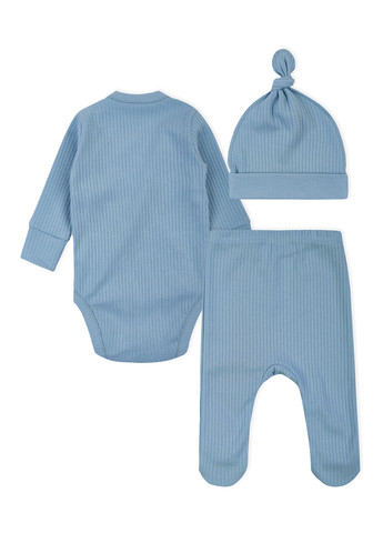 Блакитний демісезонний комплект (шапка, боді, повзунки) KRAKO