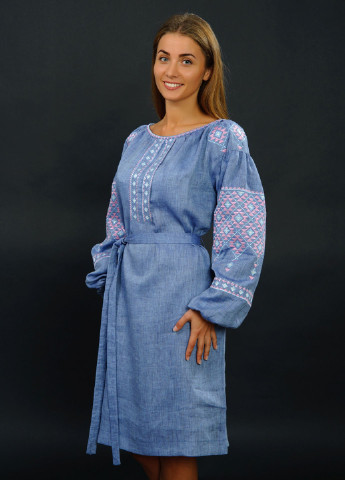 Світло-синя кежуал платье Vyshyvanka з орнаментом
