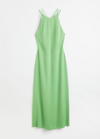 Светло-зеленое коктейльное, праздничный платье с открытой спиной H&M однотонное