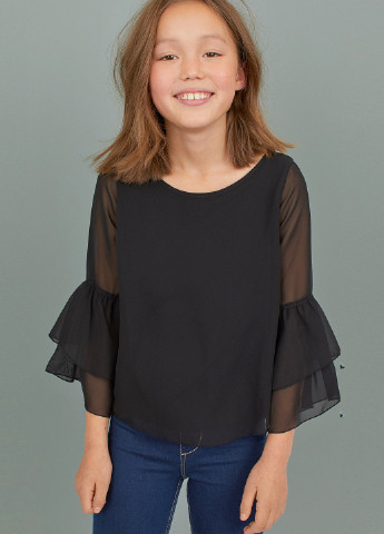 Черная однотонная блузка H&M летняя