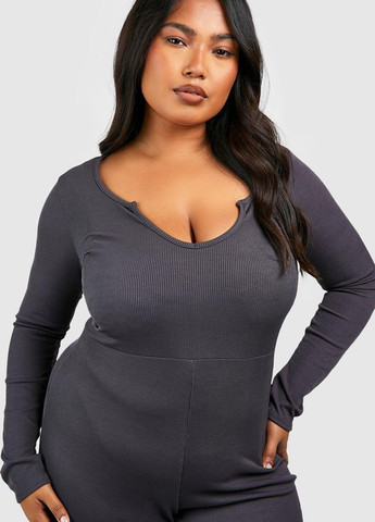 Комбинезон Boohoo комбинезон-брюки однотонный графитовый кэжуал полиэстер, трикотаж