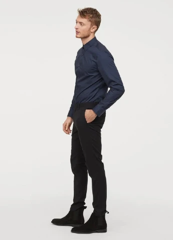 Темно-синяя рубашка однотонная H&M