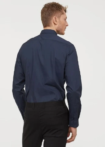 Темно-синяя рубашка однотонная H&M