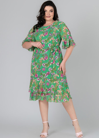 Зеленое кэжуал платье а-силуэт A'll Posa с цветочным принтом