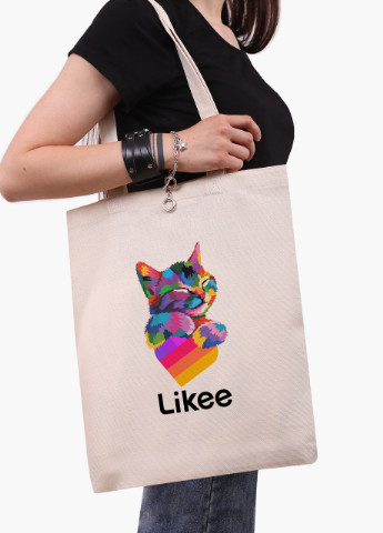 Эко сумка шоппер белая Лайк Котик (Likee Cat) (9227-1040-WT) экосумка шопер 41*35 см MobiPrint (216642149)