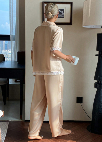Бежева всесезон піжама (блуза, штани) сорочка + брюки SHEIN