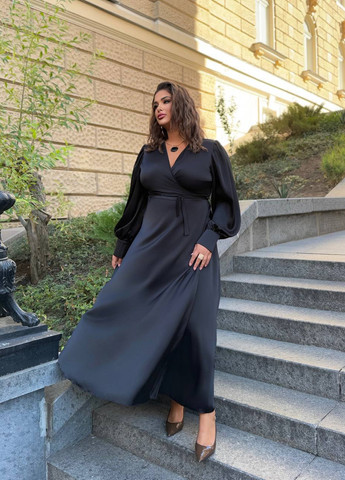 Чорна святковий, вечірня сукня на запах No Brand однотонна