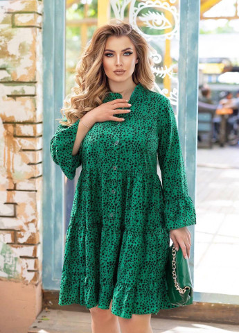 Темно-зелена женское свободное платье с длиннм рукавом зеленого цвета размер батал 54/56 363094 New Trend