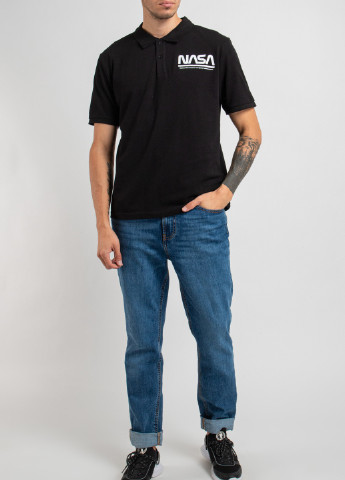 Чорна чорна футболка-поло з принтом Nasa