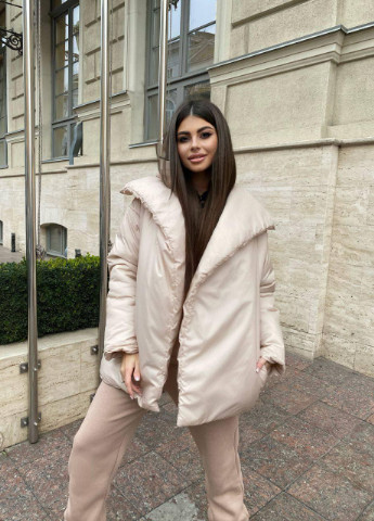 Бежевая зимняя женская тёплая куртка одеяло бежевая one size 42/48 пуховик осенний зимний демисезонний No Brand