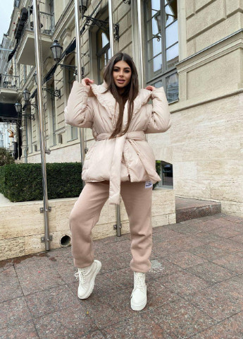 Бежевая зимняя женская тёплая куртка одеяло бежевая one size 42/48 пуховик осенний зимний демисезонний No Brand