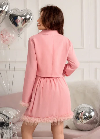 Розовый демисезонный костюм (жакет, юбка) юбочный SHEIN