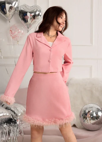 Розовый демисезонный костюм (жакет, юбка) юбочный SHEIN