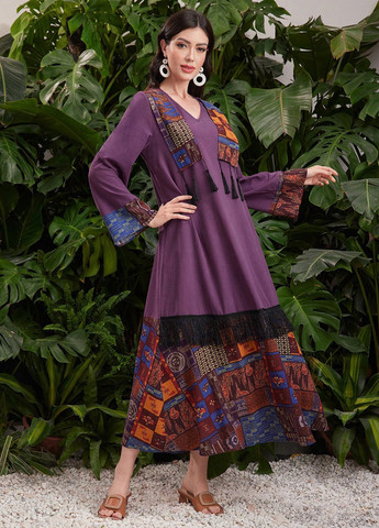 Фиолетовое кэжуал платье а-силуэт SHEIN с рисунком