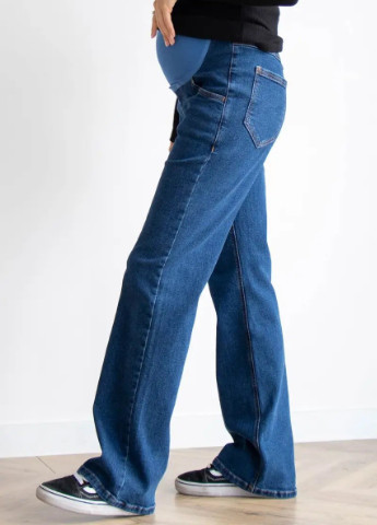 Свободные джинсы для беременных с расклешенными штанинами и высокой посадкой трикотажный животик To Be - (254432059)