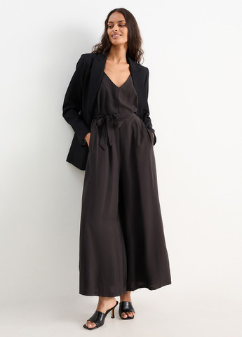 Комбинезон C&A комбинезон-брюки однотонный чёрный кэжуал вискоза