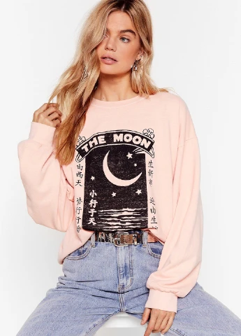 Светло-розовый свитшот Nasty Gal рисунок без декора (237848283)