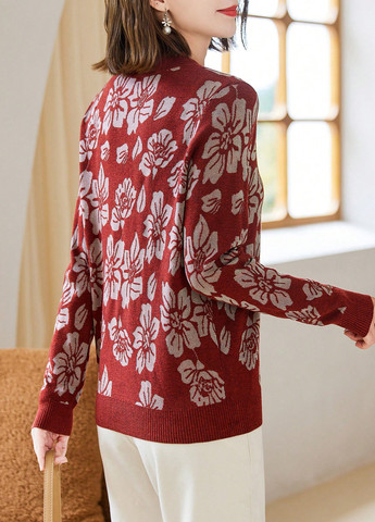 Темно-красный демисезонный свитер SHEIN