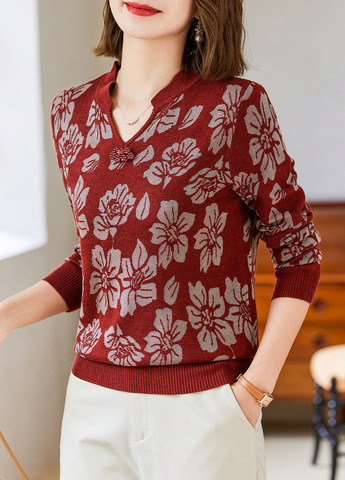 Темно-красный демисезонный свитер SHEIN