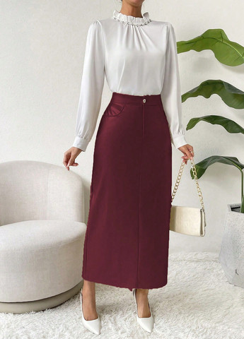 Бордовая кэжуал однотонная юбка SHEIN карандаш