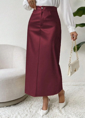 Бордовая кэжуал однотонная юбка SHEIN карандаш