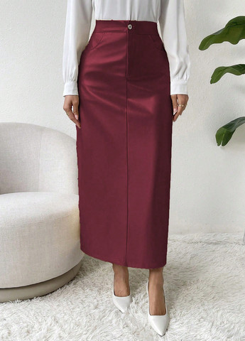 Бордовая кэжуал однотонная юбка SHEIN карандаш
