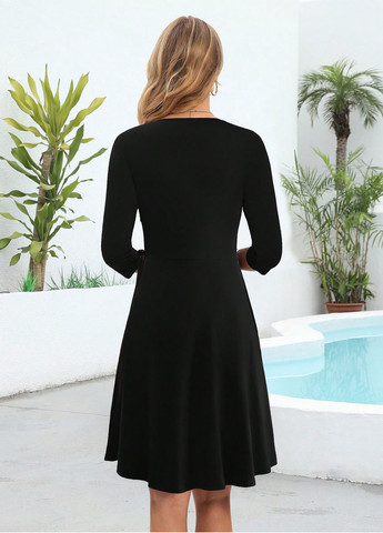 Чорна кежуал сукня на запах, а-силует SHEIN однотонна