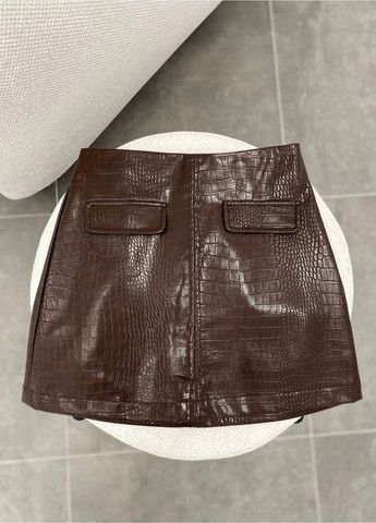 Коричневая кэжуал однотонная юбка QU style а-силуэта (трапеция)