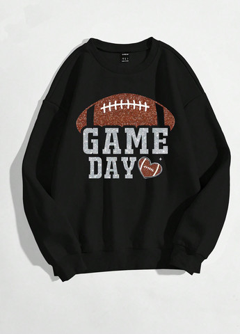 Черный свитшот SHEIN надпись без декора (342068142)