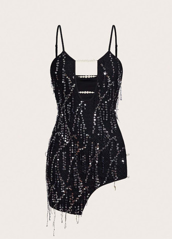 Черное вечернее, откровенный платье силуэтная SHEIN однотонное