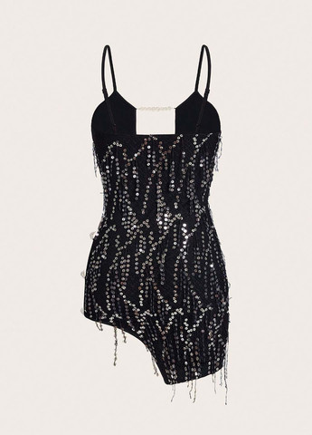 Черное вечернее, откровенный платье силуэтная SHEIN однотонное