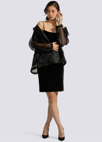 Черное вечернее бархатное платье, мини футляр, с открытыми плечами, платье-майка Egostyle однотонное