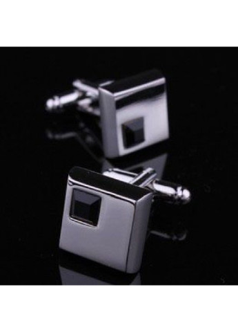 Запонки Серебристые С Черным Камешком Handmade (193411425)